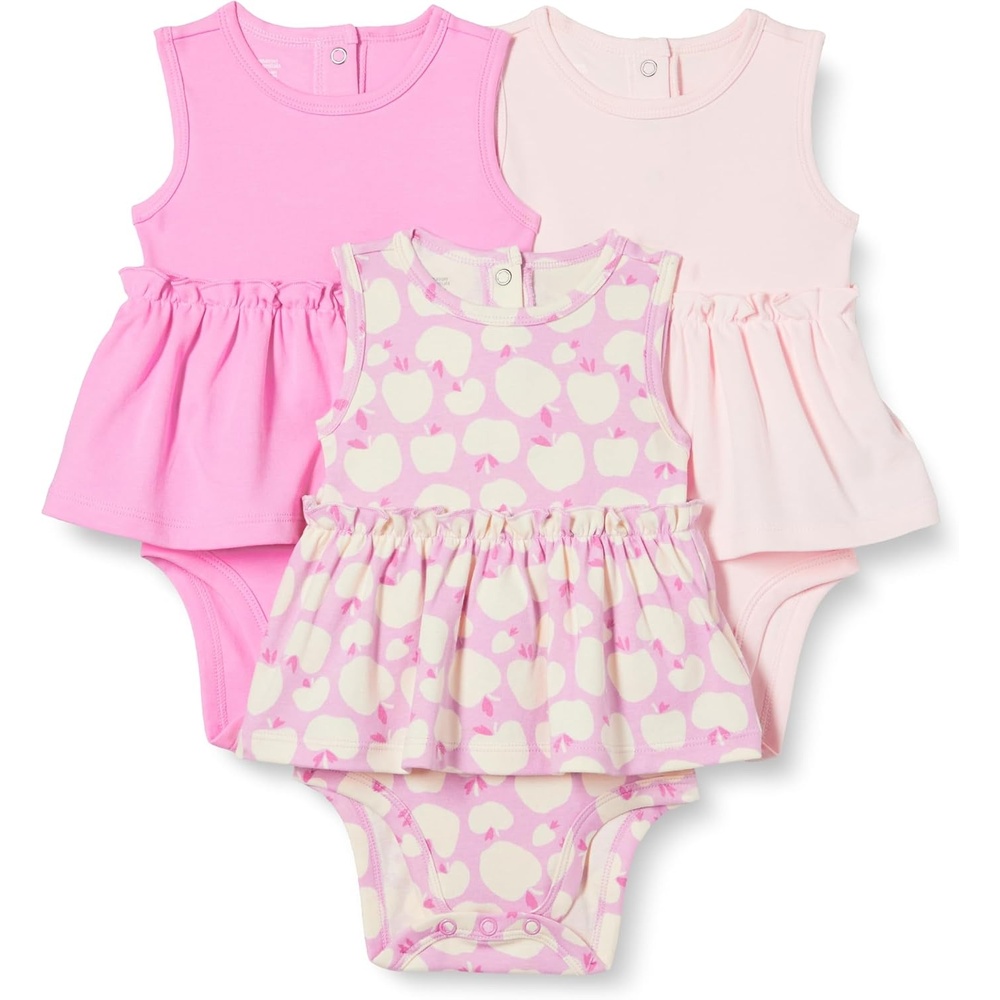 image:imageAmazon Essentials Baby Girls Sleeveless Bodysuit Dress Pack of 3PinkApples