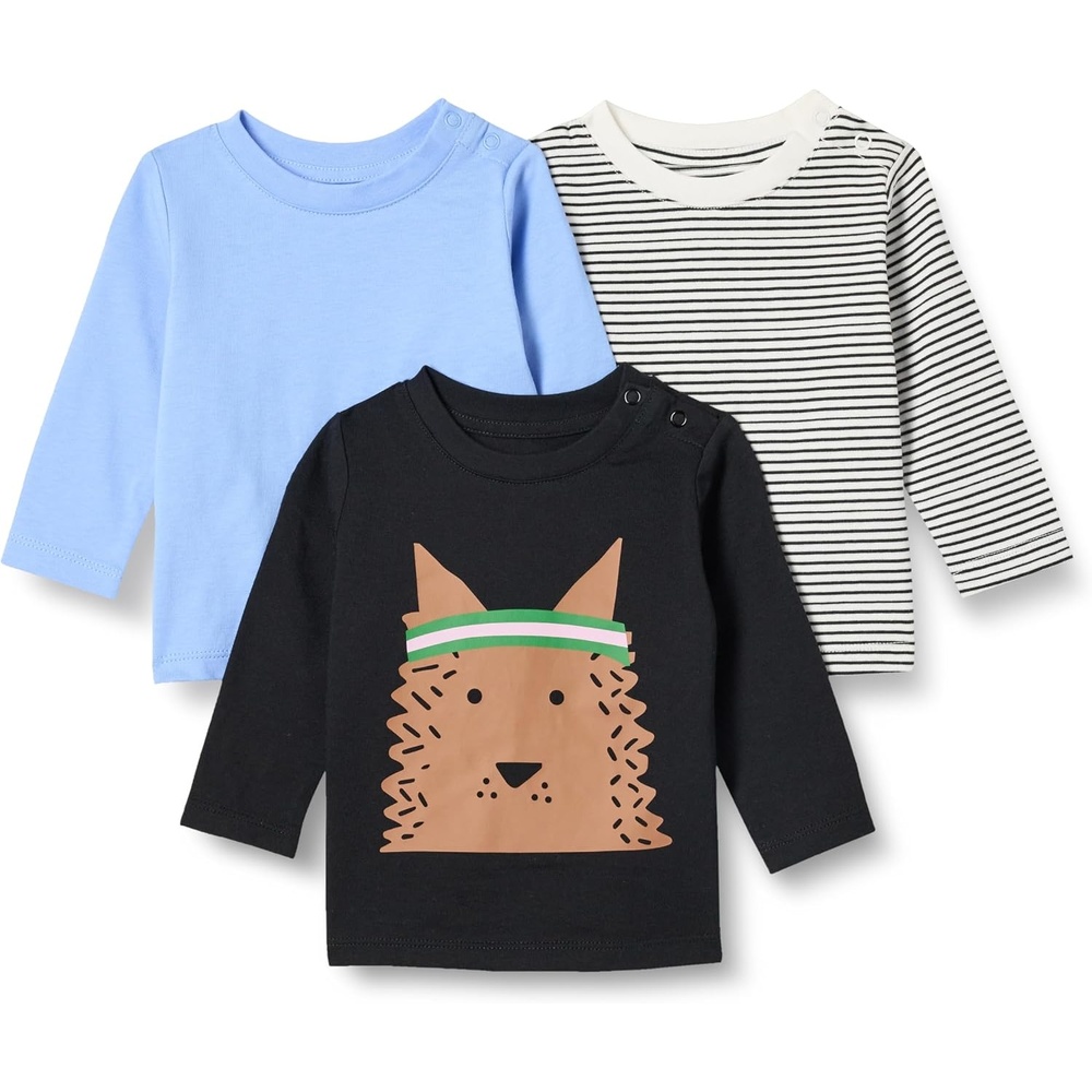 image:imageAmazon Essentials Boys and Toddlers RelaxedFit 100 Cotton LongSleeve TShirtsBlueDogStripe
