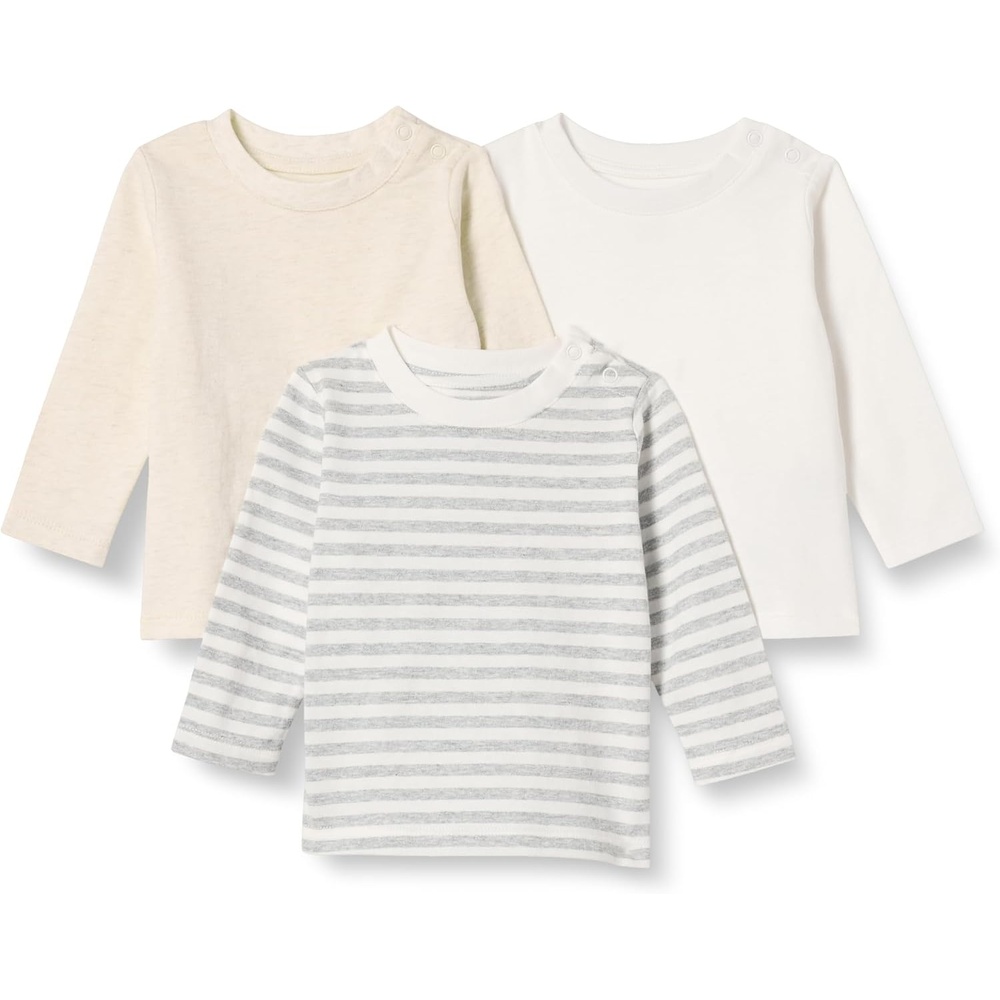 image:imageAmazon Essentials Boys and Toddlers RelaxedFit 100 Cotton LongSleeve TShirtsOatmeal HeatherStripe