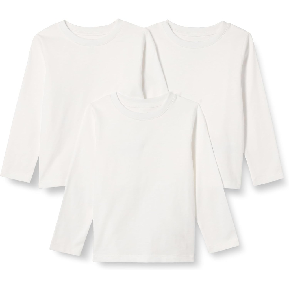 image:imageAmazon Essentials Boys and Toddlers RelaxedFit 100 Cotton LongSleeve TShirtsWhite