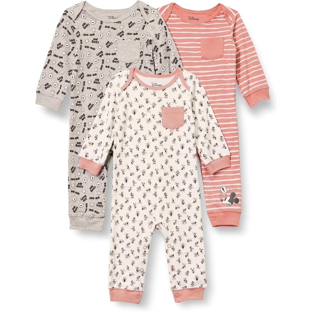 image:imageAmazon Essentials Disney Marvel Star Wars Unisex Babies Cotton Footless Coveralls Pack of 3Mickey Expressions