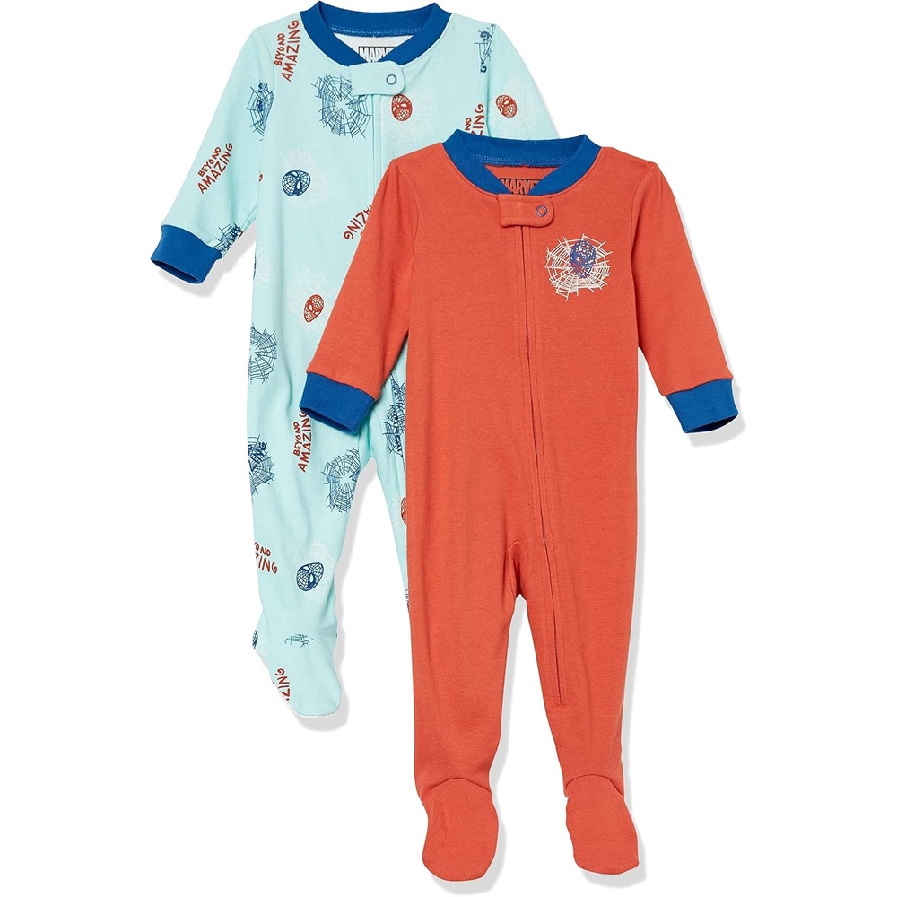 image:imageAmazon Essentials Disney Marvel Star Wars Unisex Babies SnugFit Cotton Footed Sleepers Multipacks2pack Marvel Amazing Spiderman
