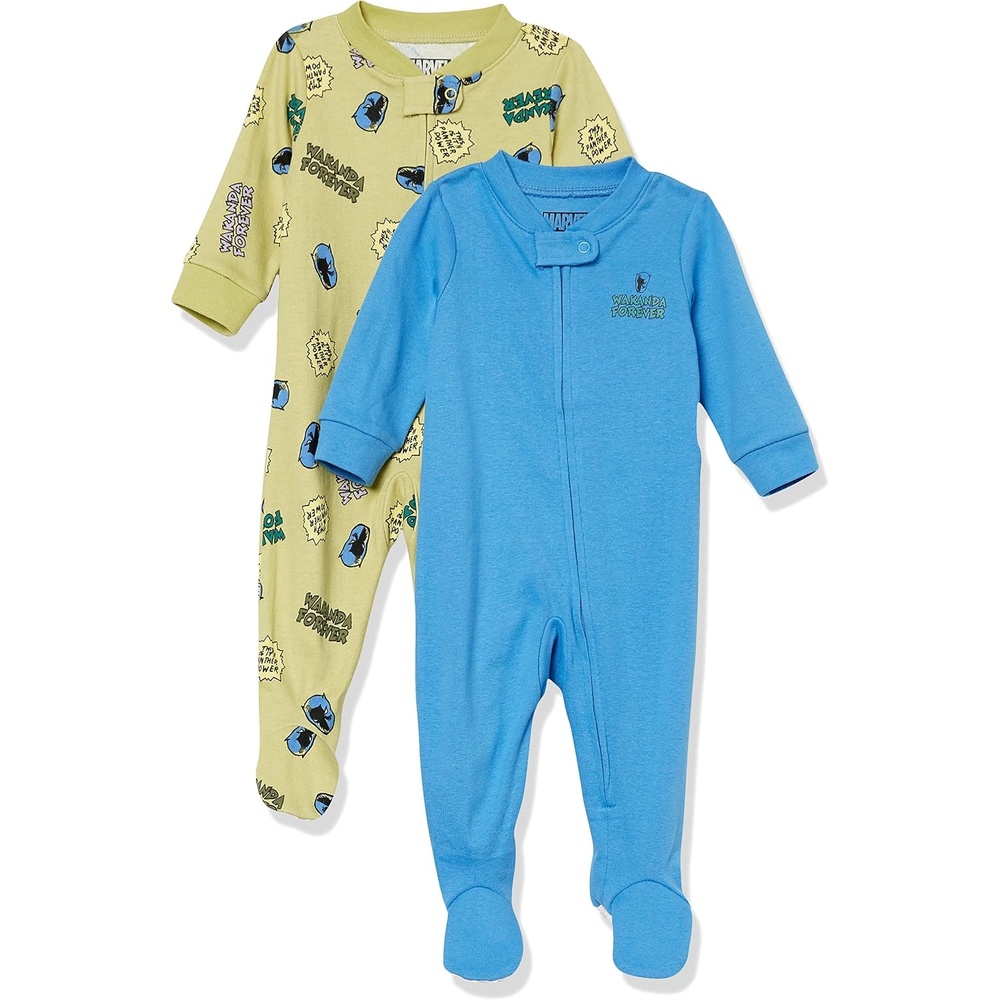 image:imageAmazon Essentials Disney Marvel Star Wars Unisex Babies SnugFit Cotton Footed Sleepers Multipacks2pack Marvel Black Panther