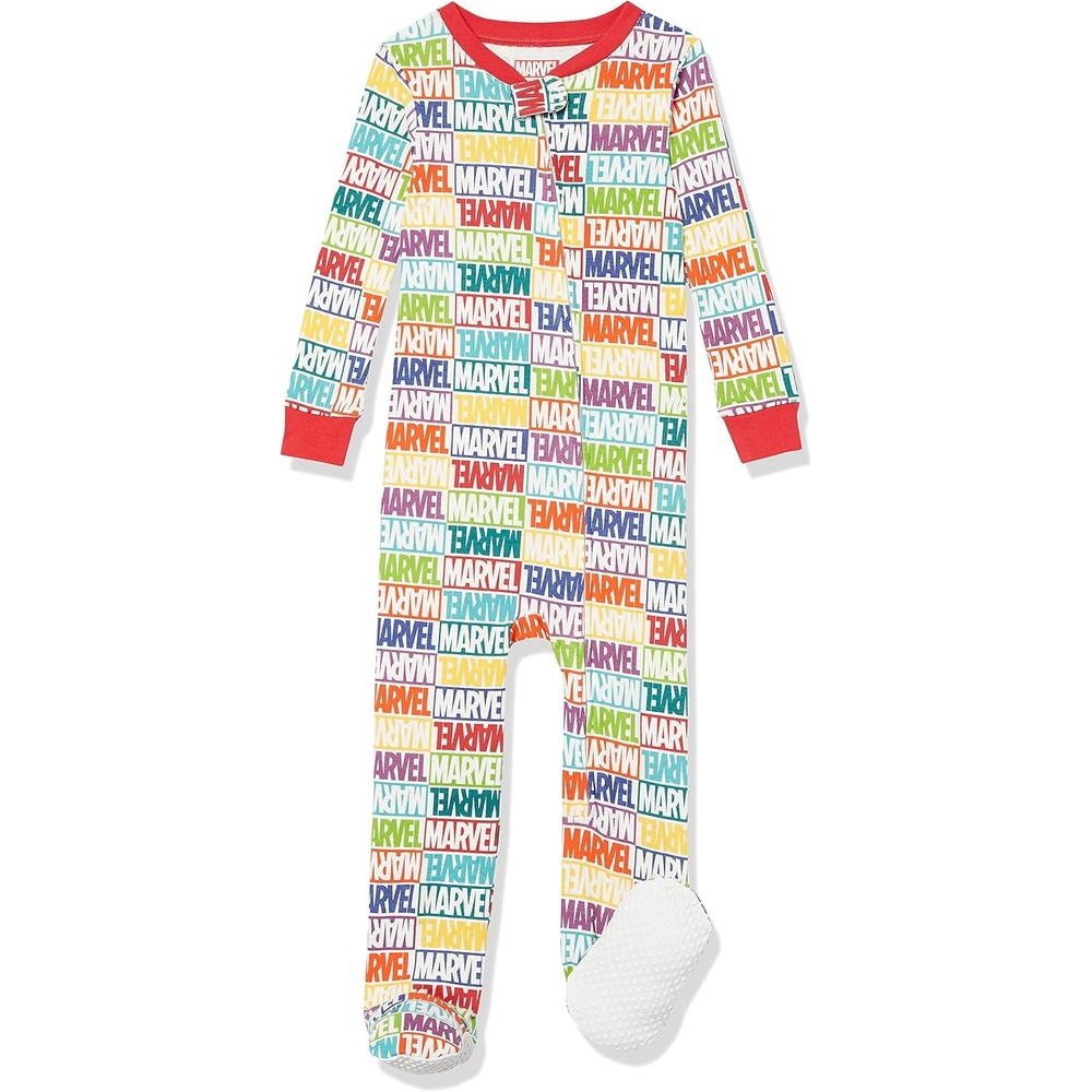 image:imageAmazon Essentials Disney Marvel Star Wars Unisex Babies SnugFit Cotton Footed Sleepers MultipacksMarvel Holiday Bricks