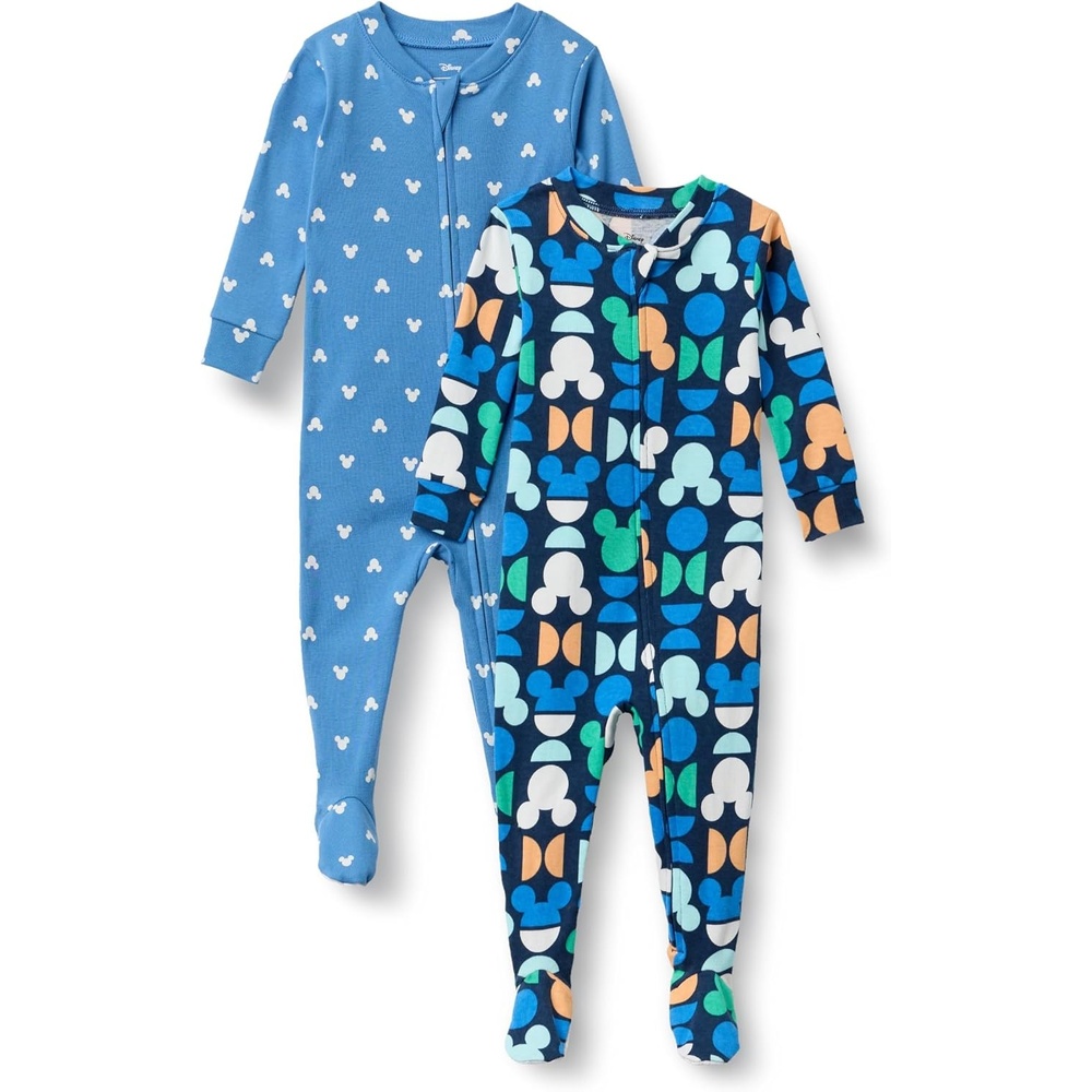 image:imageAmazon Essentials Disney Marvel Star Wars Unisex Babies SnugFit Cotton Footed Sleepers MultipacksMickey Oh Boy