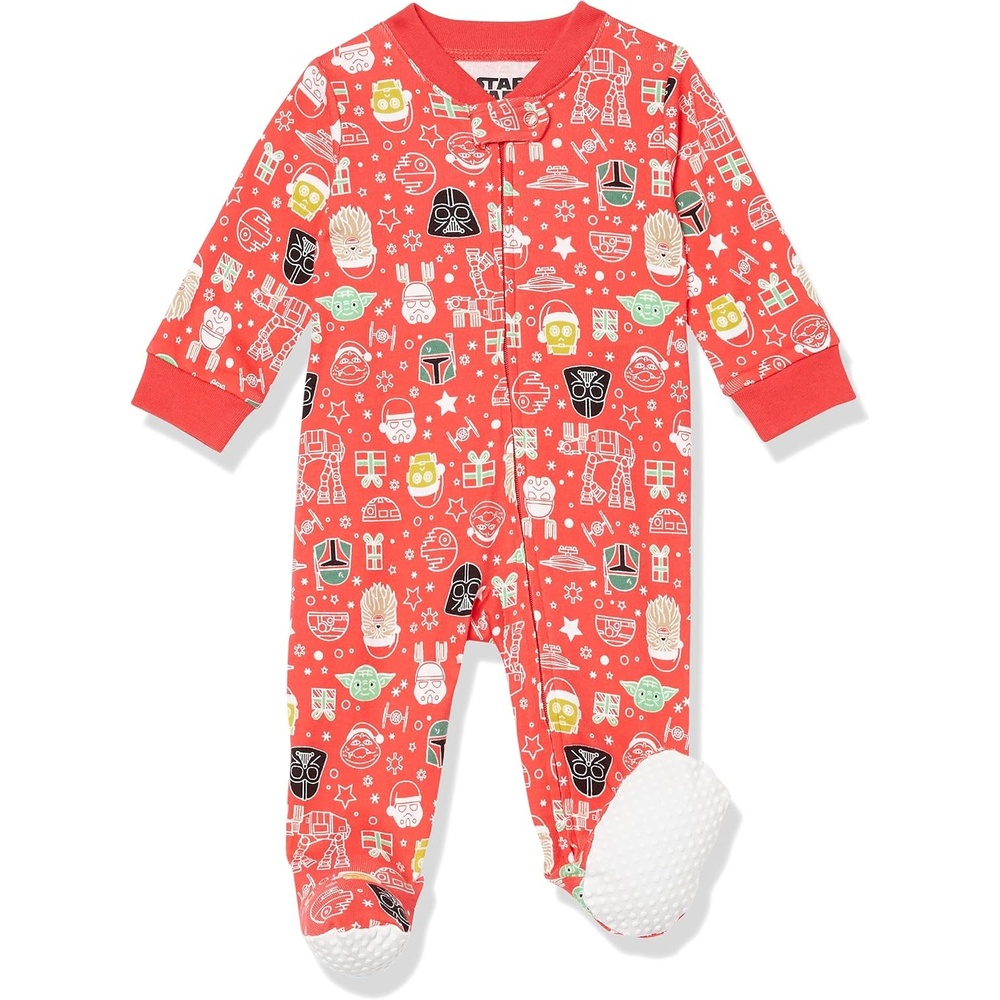 image:imageAmazon Essentials Disney Marvel Star Wars Unisex Babies SnugFit Cotton Footed Sleepers MultipacksStar Wars Holiday