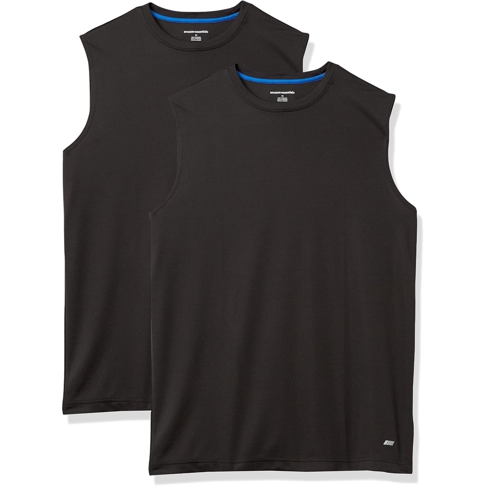 image:imageAmazon Essentials Mens Active Performance Tech Muscle Sleeveless Top Breathable Moisture Wicking Workout ShirtBlack