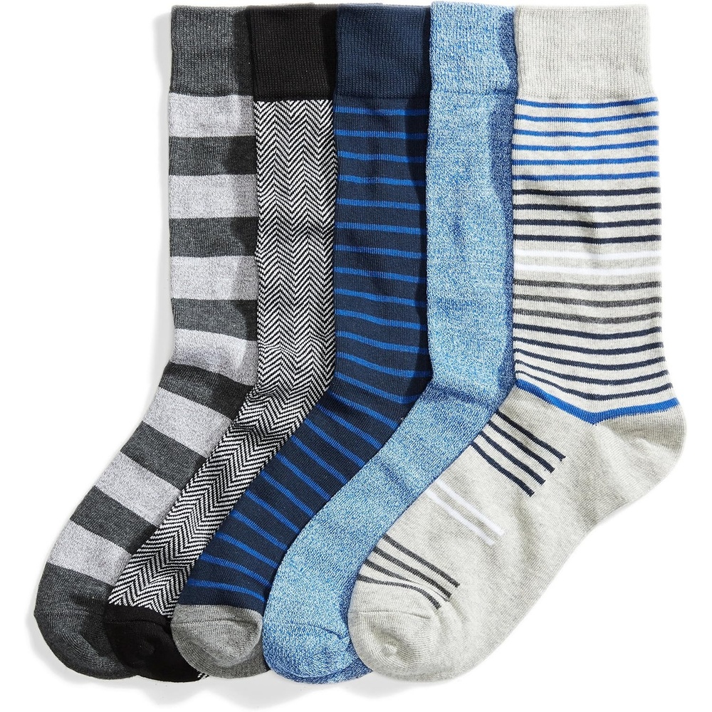 image:imageAmazon Essentials Mens Comfortable Patterned Dress Crew Socks 5 PairsAssorted Cobalt