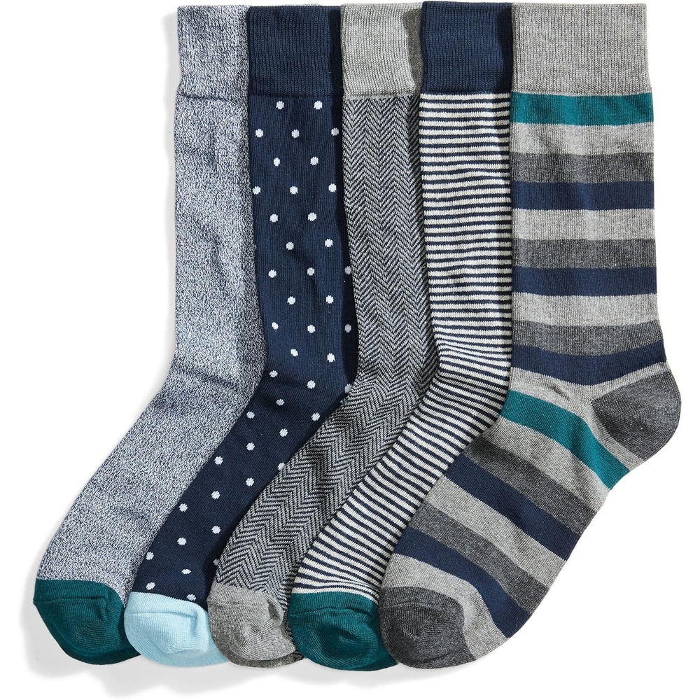 image:imageAmazon Essentials Mens Comfortable Patterned Dress Crew Socks 5 PairsAssorted Green