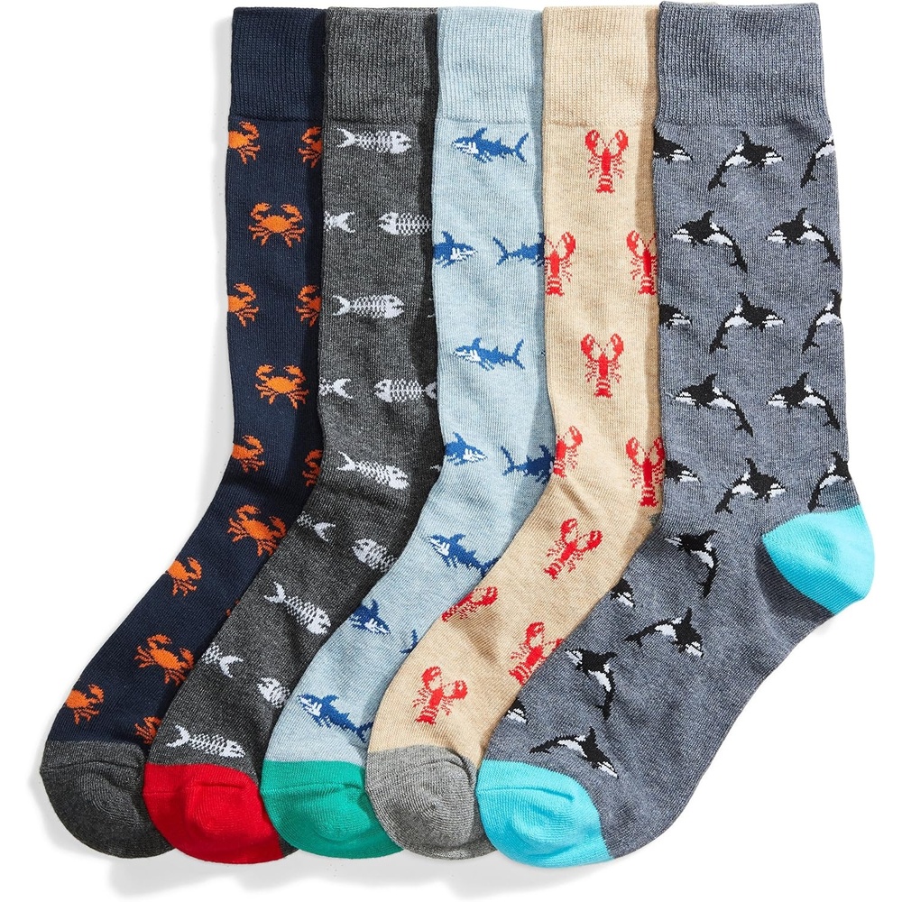 image:imageAmazon Essentials Mens Comfortable Patterned Dress Crew Socks 5 PairsAssorted Sea Life