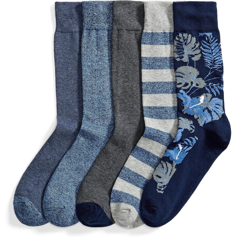 image:imageAmazon Essentials Mens Comfortable Patterned Dress Crew Socks 5 PairsBlueGrey