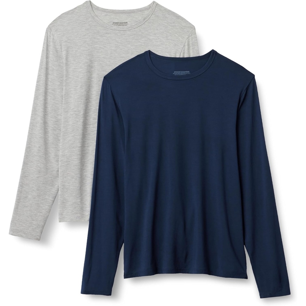 image:imageAmazon Essentials Mens Long Sleeve Super Soft Modal Undershirt Pack of 2Medium Grey Heather Navy