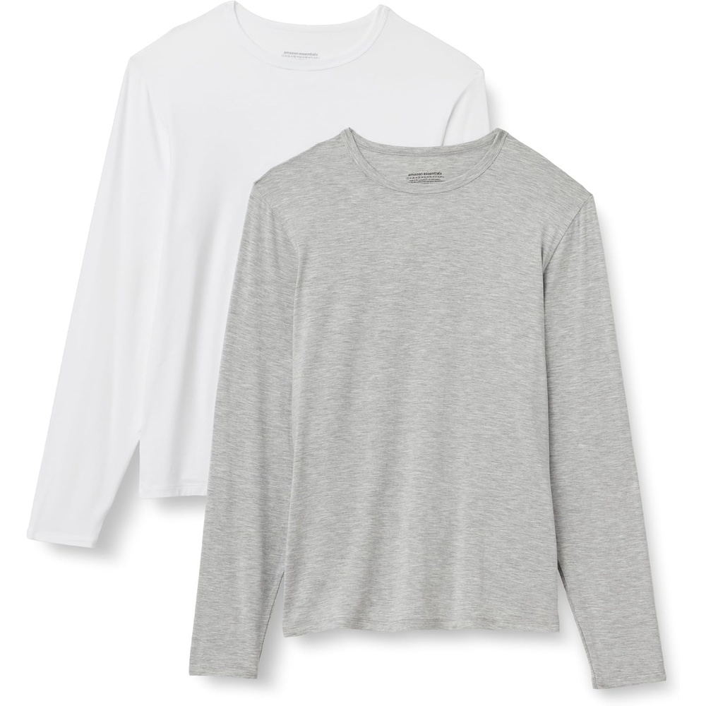 image:imageAmazon Essentials Mens Long Sleeve Super Soft Modal Undershirt Pack of 2White Medium Grey Heather