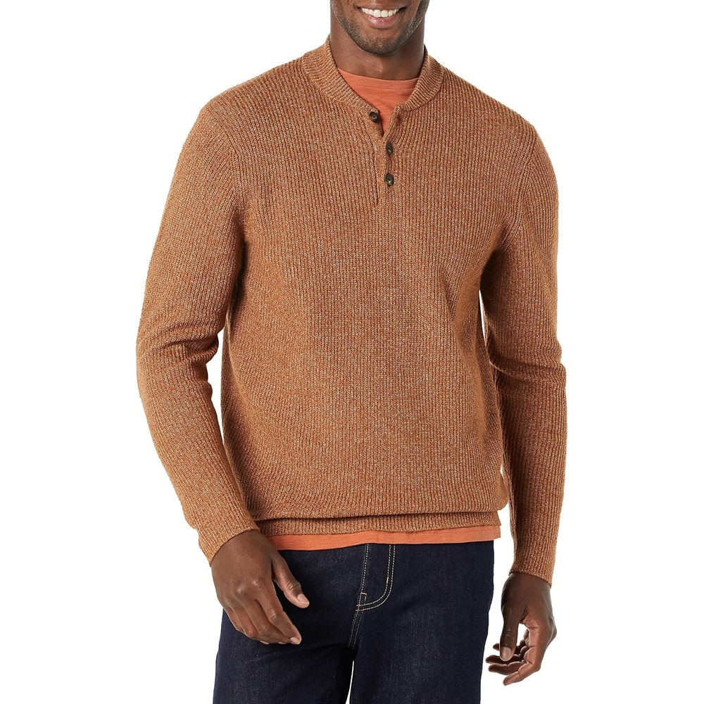 image:imageAmazon Essentials Mens LongSleeve Soft Touch Cotton Blend Henley SweaterDark Camel