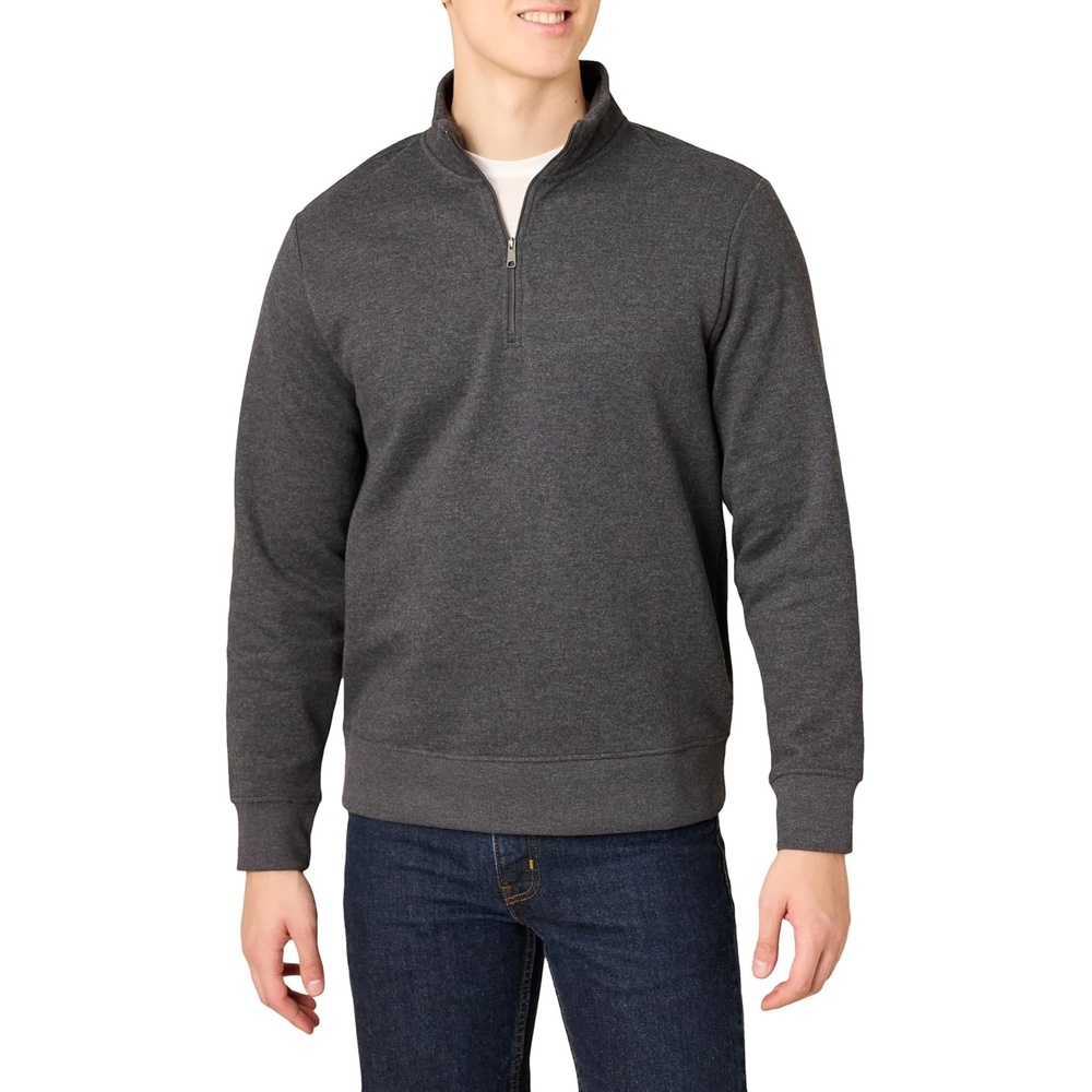 image:imageAmazon Essentials Mens Regular Fit LongSleeve QuarterZip Pullover Fleece Sweatshirt with Mock Neck MidweightCharcoal Heather
