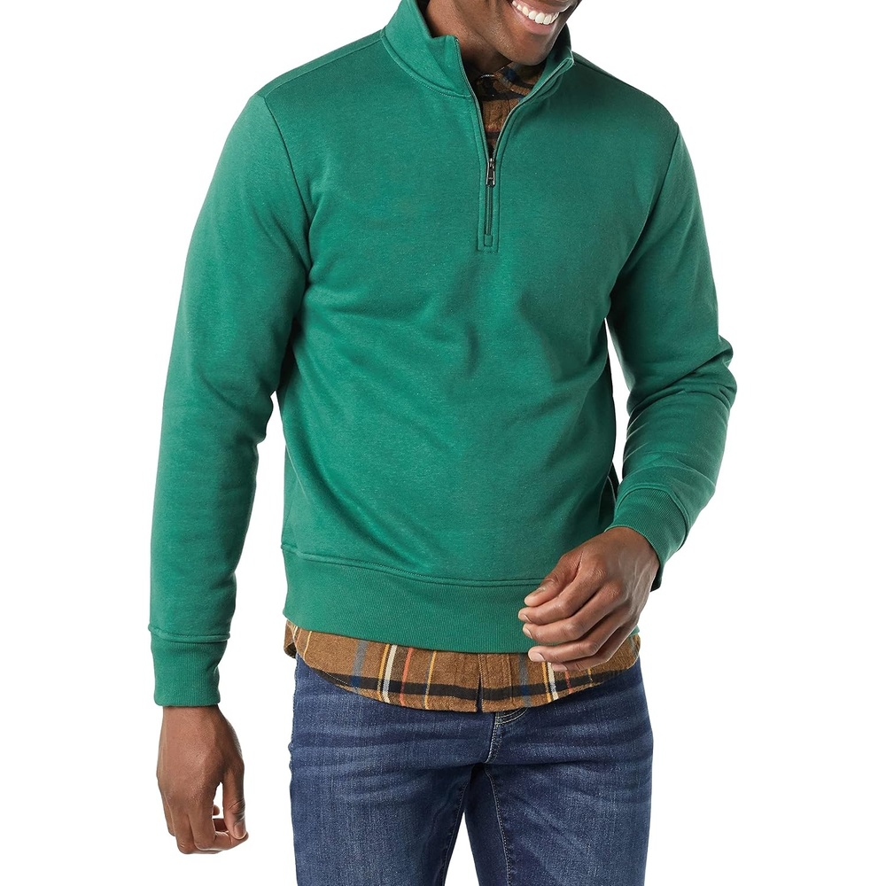 image:imageAmazon Essentials Mens Regular Fit LongSleeve QuarterZip Pullover Fleece Sweatshirt with Mock Neck MidweightGreen