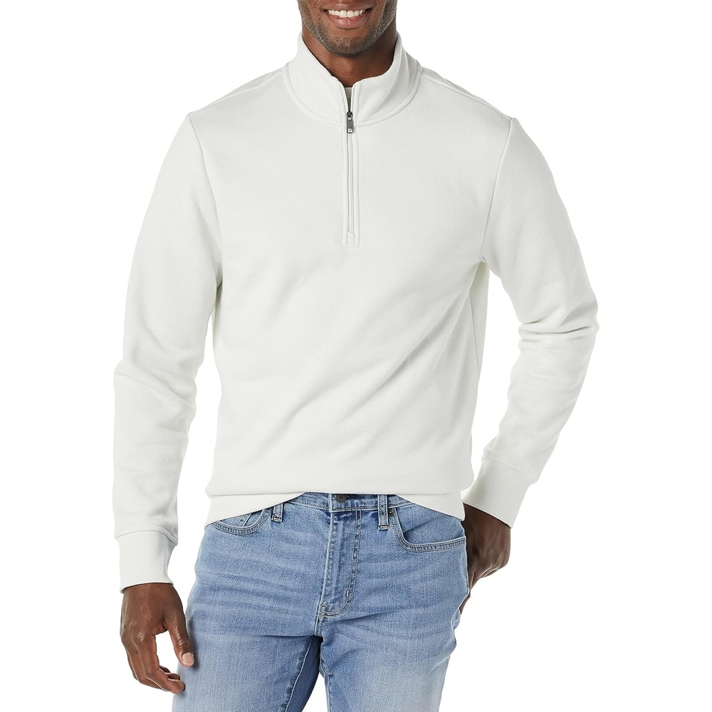 image:imageAmazon Essentials Mens Regular Fit LongSleeve QuarterZip Pullover Fleece Sweatshirt with Mock Neck MidweightLight Grey