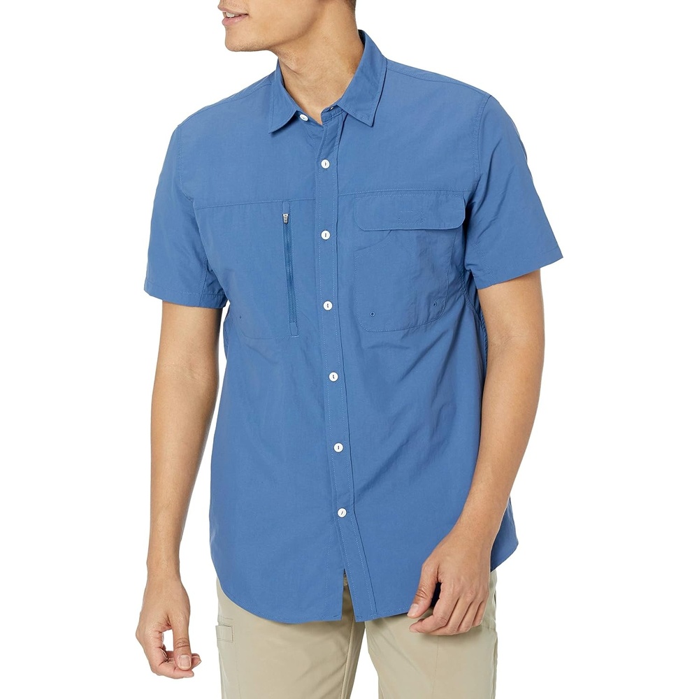 image:imageAmazon Essentials Mens Regularfit ShortSleeve Moisture Wicking Hiking ShirtBlue