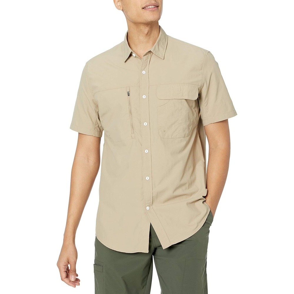 image:imageAmazon Essentials Mens Regularfit ShortSleeve Moisture Wicking Hiking ShirtKhaki Brown