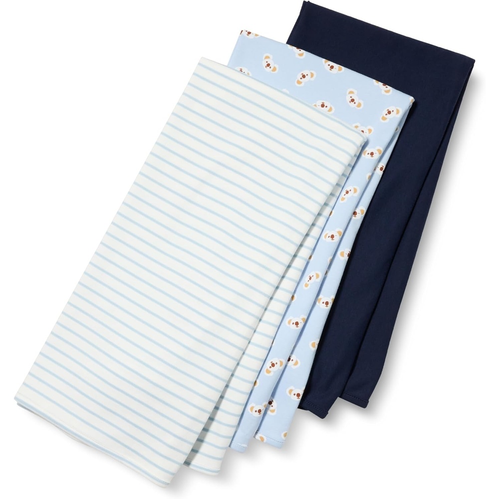 image:imageAmazon Essentials Unisex Babies Breathable Cotton Swaddle Receiving Blankets Pack of 3NavyStripeKoala
