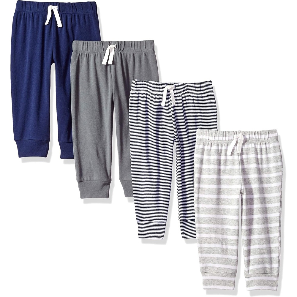 image:imageAmazon Essentials Unisex Babies Cotton PullOn PantsSolid Stripe Navy and Grey Pack