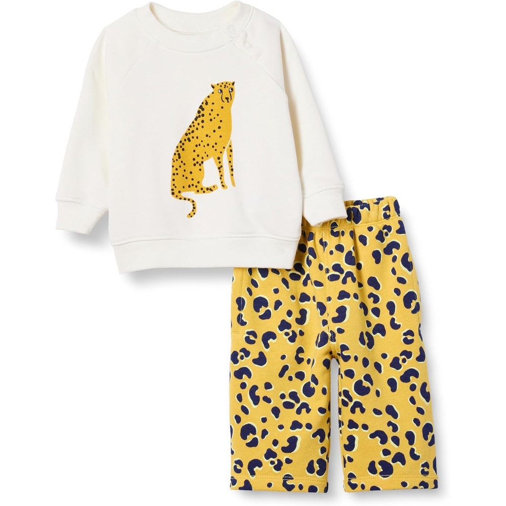 image:imageAmazon Essentials Unisex Babies French Terry Sweatshirt and Sweatpants SetCheetah GraphicAnimal