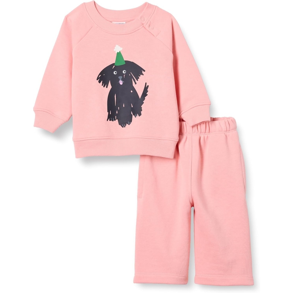 image:imageAmazon Essentials Unisex Babies French Terry Sweatshirt and Sweatpants SetPeach Party Animals