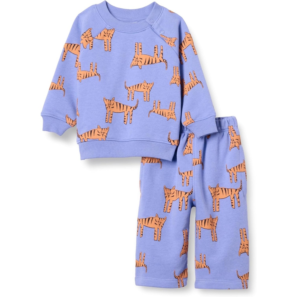 image:imageAmazon Essentials Unisex Babies French Terry Sweatshirt and Sweatpants SetPurple Melon Tiger