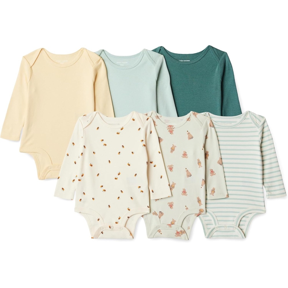 image:imageAmazon Essentials Unisex Babies LongSleeve Cotton Bodysuits Pack of 6MulticolorHoney