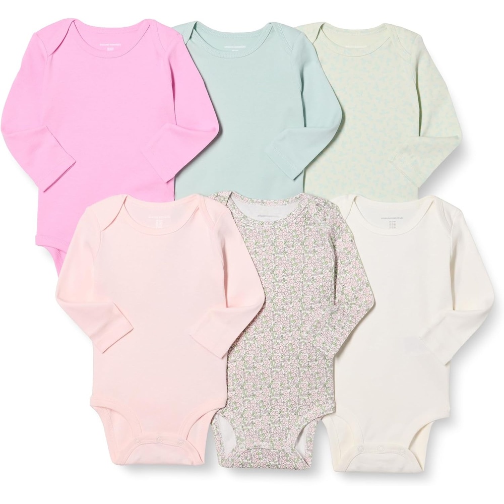 image:imageAmazon Essentials Unisex Babies LongSleeve Cotton Bodysuits Pack of 6PinkFloral