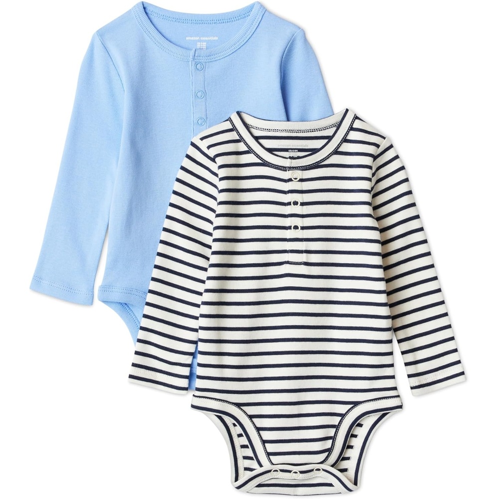 image:imageAmazon Essentials Unisex Babies LongSleeve Cotton Ribbed Henley BodysuitsCornflower BlueFrench Stripe