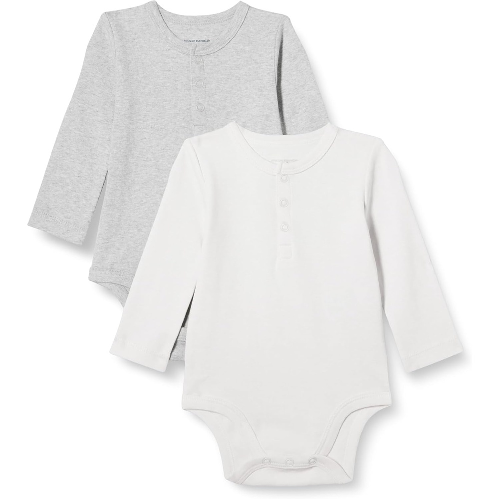 image:imageAmazon Essentials Unisex Babies LongSleeve Cotton Ribbed Henley BodysuitsIvoryLight Grey Heather