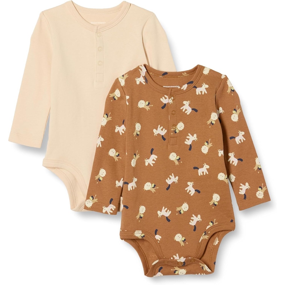 image:imageAmazon Essentials Unisex Babies LongSleeve Cotton Ribbed Henley BodysuitsPale PeachLion and Pony
