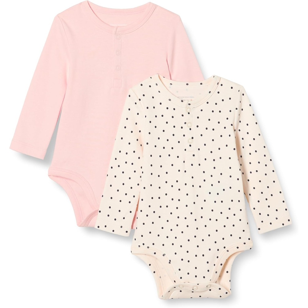image:imageAmazon Essentials Unisex Babies LongSleeve Cotton Ribbed Henley BodysuitsPale PinkDots