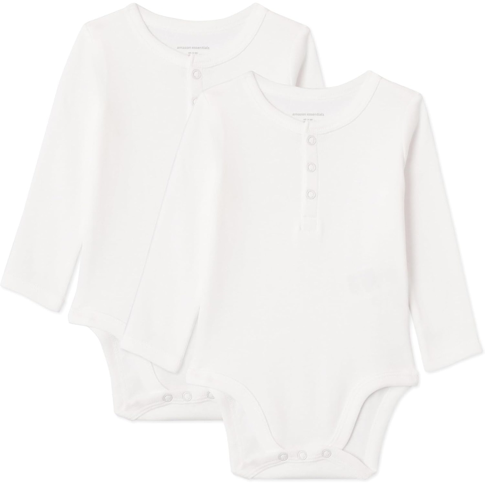 image:imageAmazon Essentials Unisex Babies LongSleeve Cotton Ribbed Henley BodysuitsWhite