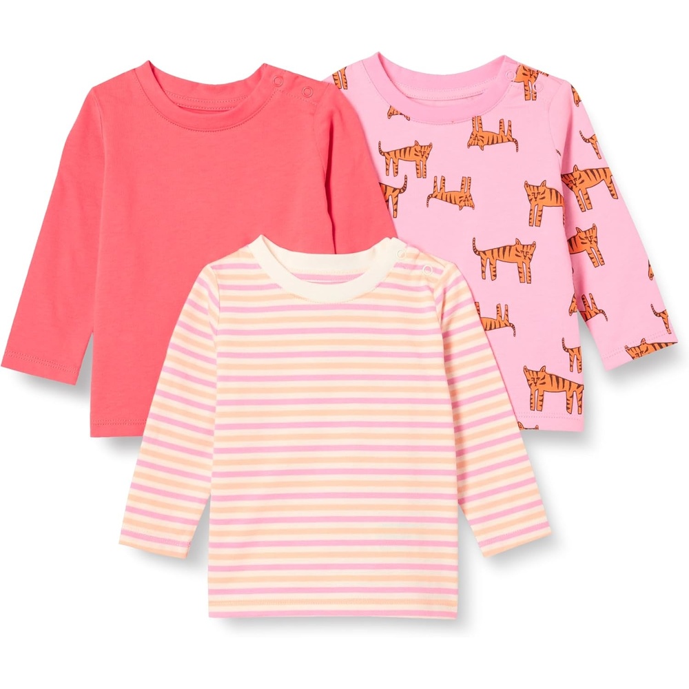 image:imageAmazon Essentials Unisex Babies RelaxedFit 100 Cotton LongSleeve TShirtsPink TigersStripe