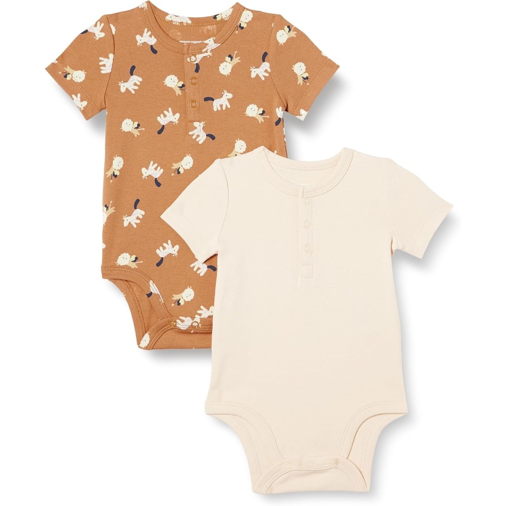 image:imageAmazon Essentials Unisex Babies Short Sleeve Henley Bodysuit Pack of 2Pale PeachLion and Pony