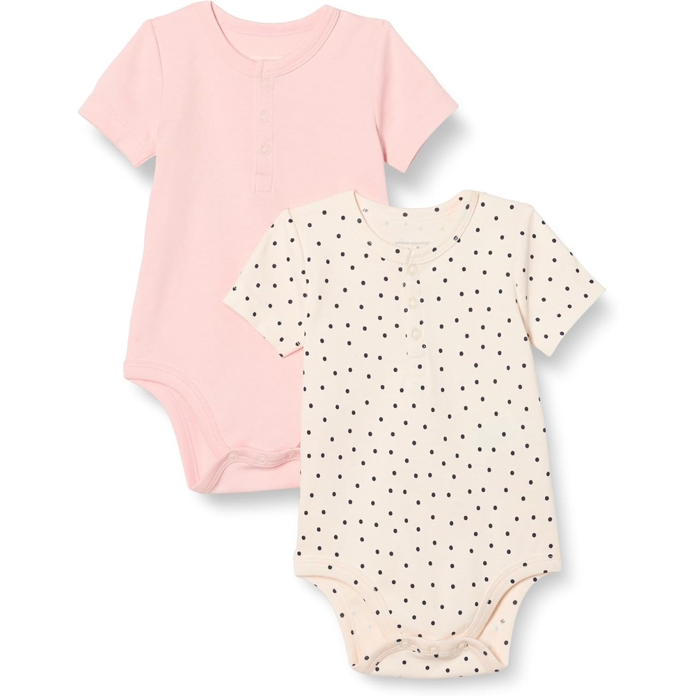 image:imageAmazon Essentials Unisex Babies Short Sleeve Henley Bodysuit Pack of 2Pale PinkDot
