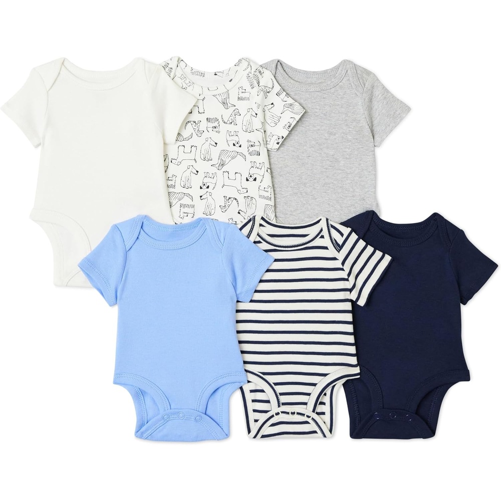 image:imageAmazon Essentials Unisex Babies ShortSleeve BodysuitsBlueDogs