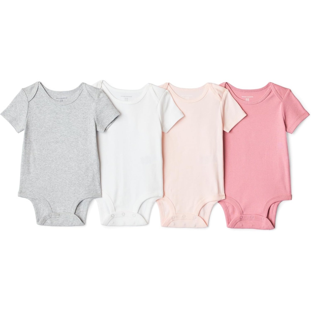 image:imageAmazon Essentials Unisex Babies ShortSleeve BodysuitsLight Heather GreyPink