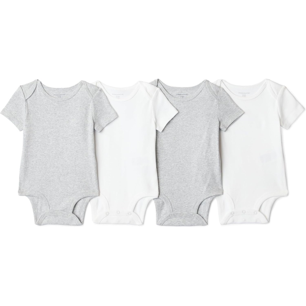 image:imageAmazon Essentials Unisex Babies ShortSleeve BodysuitsLight Heather GreyWhite