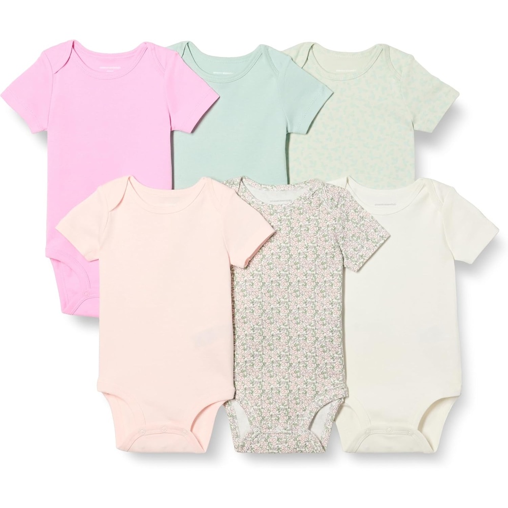 image:imageAmazon Essentials Unisex Babies ShortSleeve BodysuitsPinkFloral