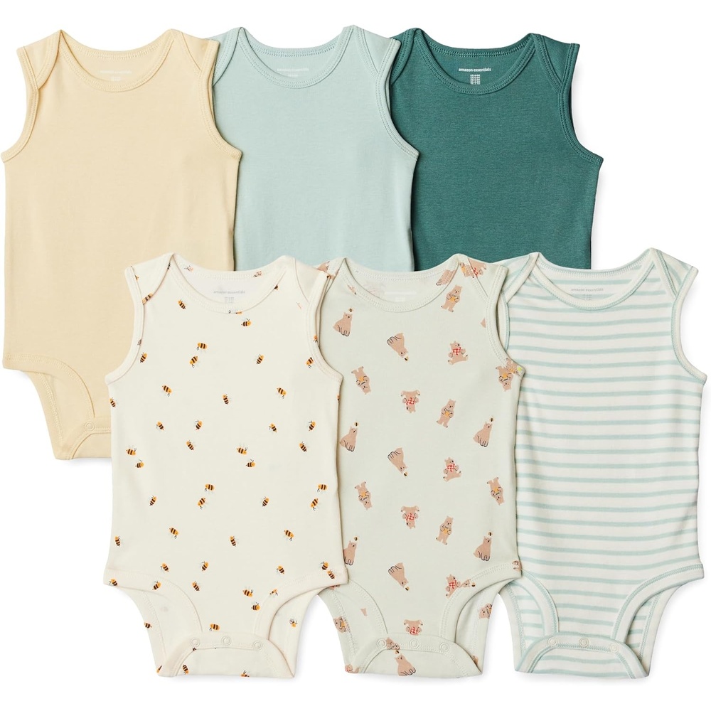 image:imageAmazon Essentials Unisex Babies Sleeveless Cotton Rib Bodysuits Pack of 6MulticolorHoney