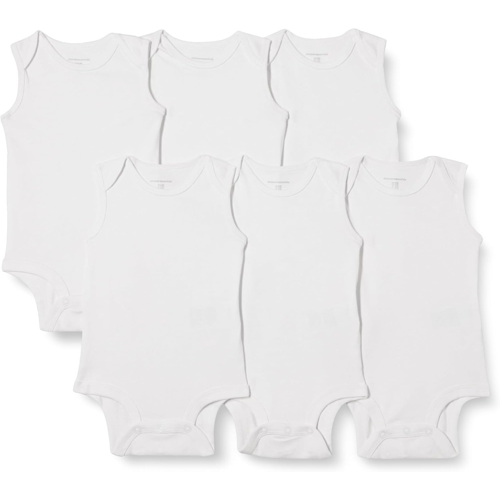image:imageAmazon Essentials Unisex Babies Sleeveless Cotton Rib Bodysuits Pack of 6White