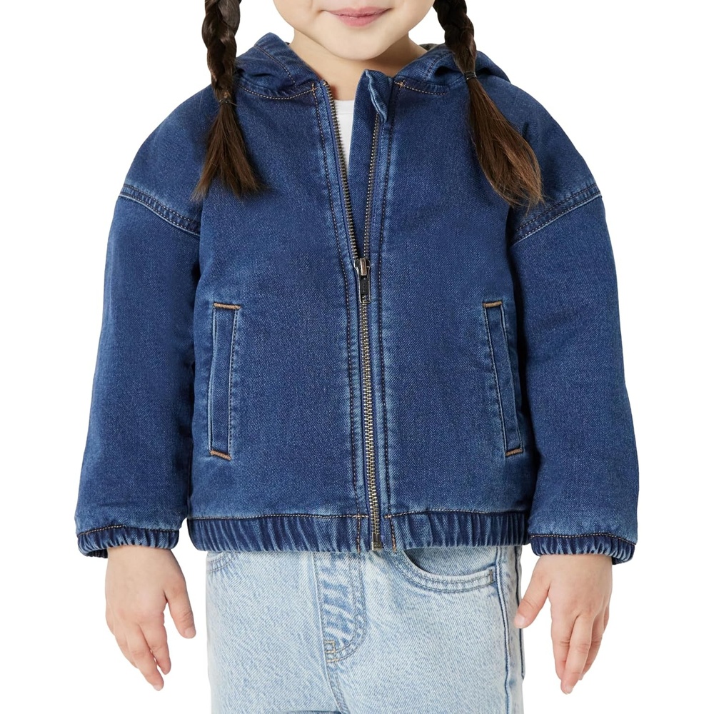 image:imageAmazon Essentials Unisex Babies Soft Stretch RegularFit Denim Jacket with HoodStone Medium Wash