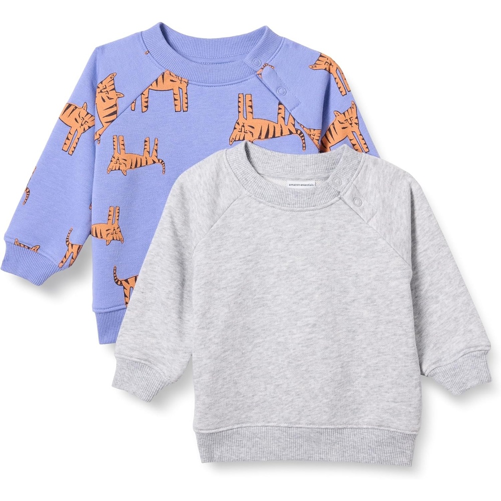image:imageAmazon Essentials Unisex Toddlers and Babies French Terry Crewneck SweatshirtsGrey HeatherPurple Tiger
