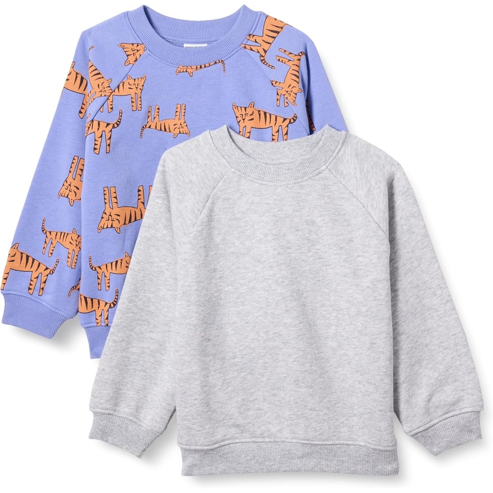 image:imageAmazon Essentials Unisex Toddlers and Babies French Terry Crewneck SweatshirtsGrey HeatherPurple Tigers
