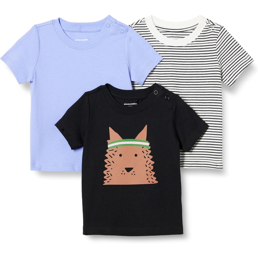image:imageAmazon Essentials Unisex Toddlers and Babies Short Sleeve TShirtsBlueDogFrench Stripe