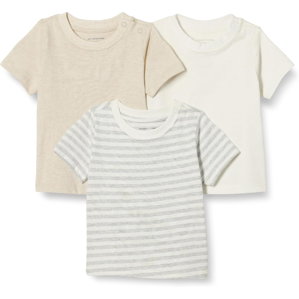 image:imageAmazon Essentials Unisex Toddlers and Babies Short Sleeve TShirtsOatmeal HeatherWhiteStripe