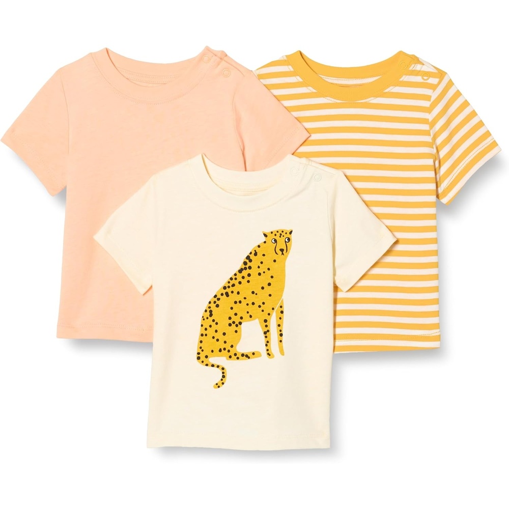 image:imageAmazon Essentials Unisex Toddlers and Babies Short Sleeve TShirtsPastel PeachCheetahStripe